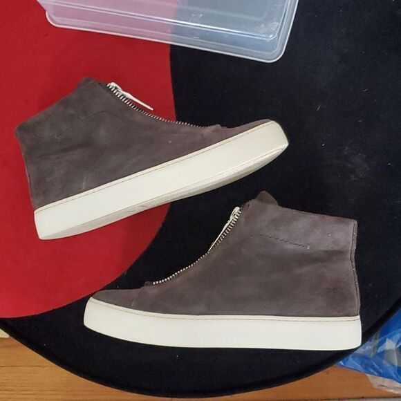 Frye Lena Suede High Top Sneaker in Dark Taupe Grey Size 7 - Picture 4 of 16